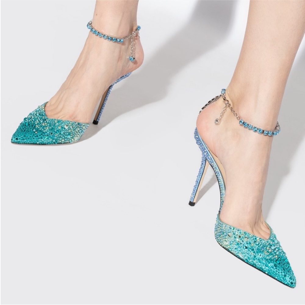 AUTHENTIC JIMMY CHOO Ombre SAEDA SWAROVSKI CRYSTAL heels/5.5